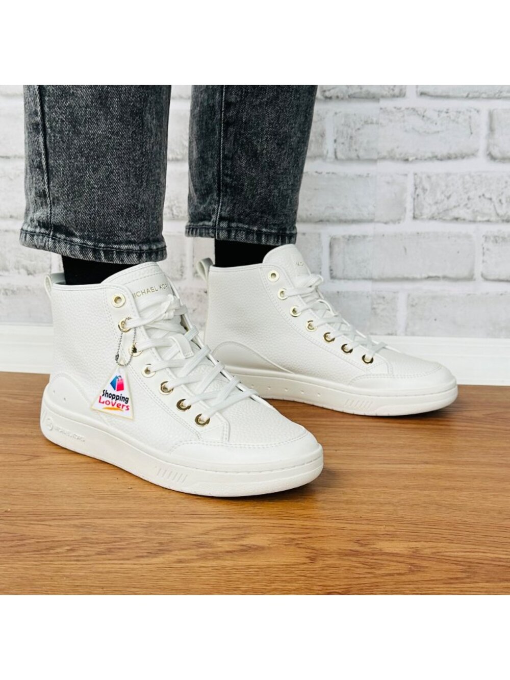 ⭐Michael Kors Shea MK White Gold Leather Designer Women Shoes Sneakers Sz 7M New
